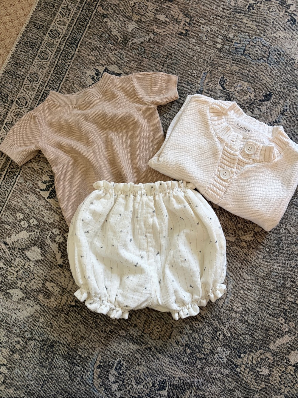 Neutral Girls Small Clothing Lot - Knit Cardigan, Sweater & Bubble Shorts Set